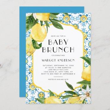 Watercolor Lemon Mediterranean Baby Shower Brunch Invitation