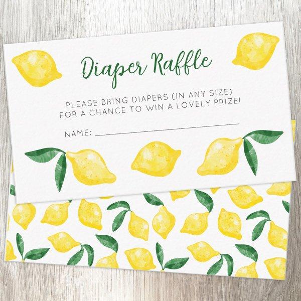 Watercolor Lemon Pattern Citrus Diaper Raffle Enclosure Card