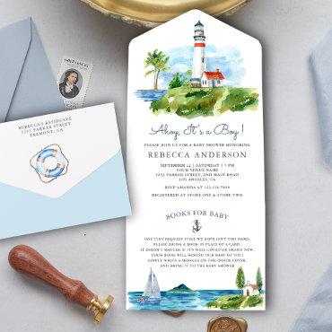 Watercolor Lighthouse Nautical Baby Shower All In One