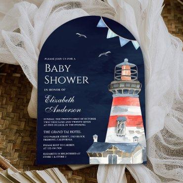 Watercolor Lighthouse Nautical Navy