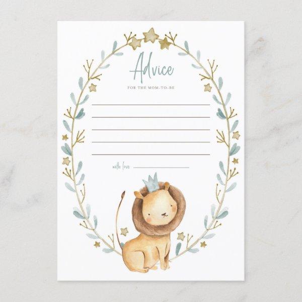 Watercolor Lion Prince Baby Shower Mom Advice Card