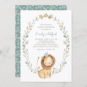 Watercolor Lion Prince It's a Boy Baby Shower Invitation