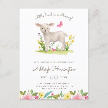 Watercolor Little Lamb Spring Meadow Baby Shower Invitation Postcard