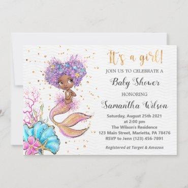 Watercolor Little Mermaid Baby Shower Invitation