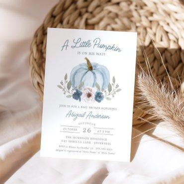 Watercolor Little Pumpkin Baby Shower Blue