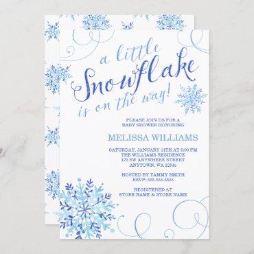Watercolor Little Snowflake Boy Winter Baby Shower Invitation