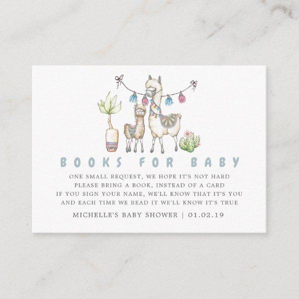 Watercolor Llama themed Baby Shower Book Request Enclosure Card