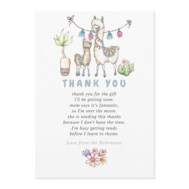 Watercolor Llama themed Baby Shower Thank You