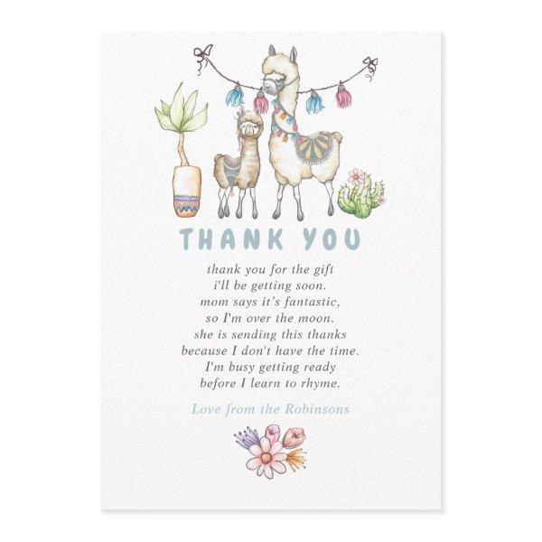 Watercolor Llama themed Baby Shower Thank You
