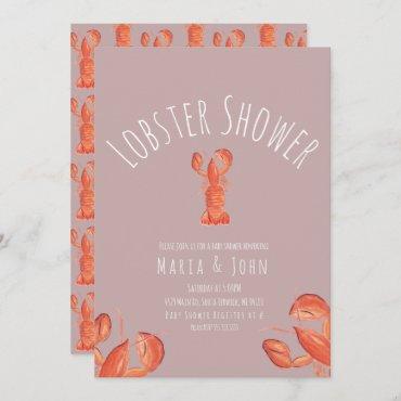 Watercolor Lobster Party  Baby Shower Crab Blush