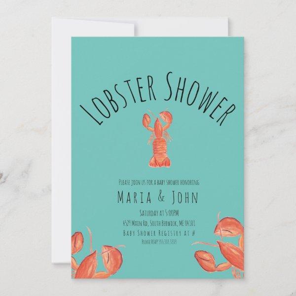 Watercolor Lobster Party  Baby Shower Crab  Teal Announcement