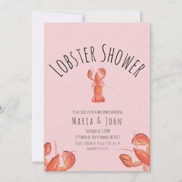 Watercolor Lobster Party Girl Baby Shower Crab  Announcement