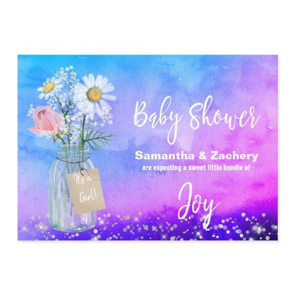 *~* Watercolor Mason Jar Floral Baby Shower Rustic