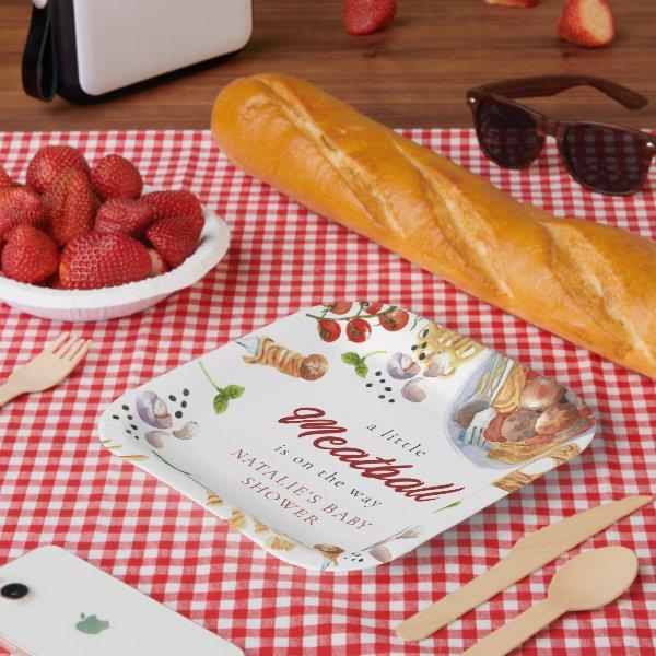 Watercolor Meatball Italian Baby Shower  Paper Plates