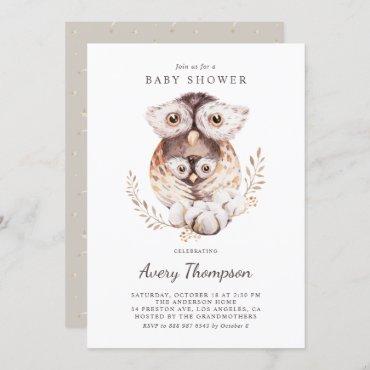 Watercolor Mommy and Baby Owls Fall