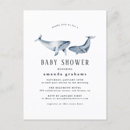 Watercolor Mother Baby Whale Nautical Baby Shower Invitation Postcard