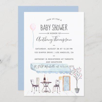 Watercolor Paris themed Baby Shower invitation