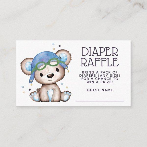 Watercolor Pilot Teddy Bear Diaper Raffle Enclosure Card