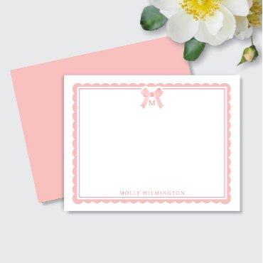 Watercolor Pink Bow Girly Preppy Monogram Note Card