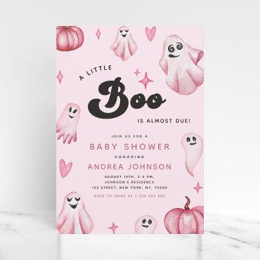 Watercolor Pink Cute Ghost Little Boo Baby Shower