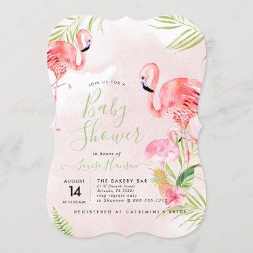 Watercolor Pink Flamingos Baby Shower Invitation