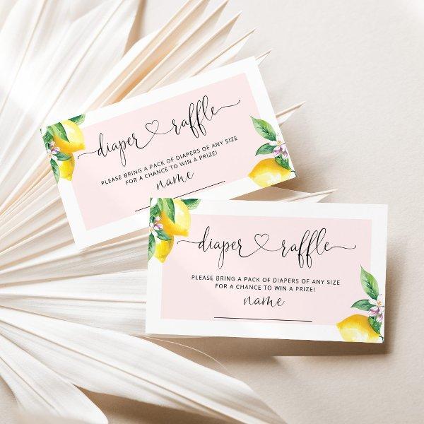 Watercolor pink lemon diaper raffle ticket enclosure card
