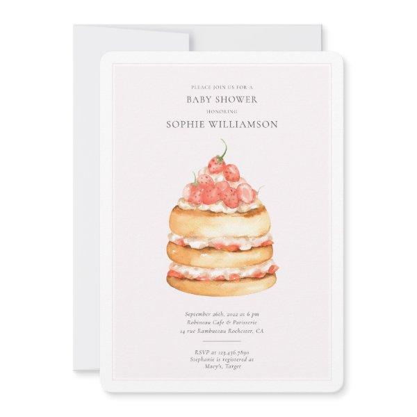 Watercolor Pink Strawberry Cake