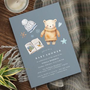 Watercolor Polar Bear Cute Blue Winter