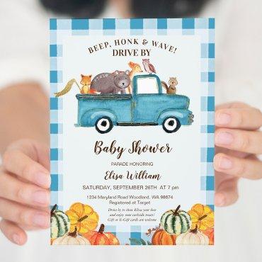 Watercolor Pumpkin Blue Truck Drive By