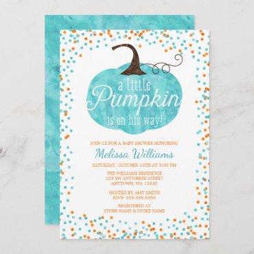 Watercolor Pumpkin Confetti Fall Boy Baby Shower Invitation