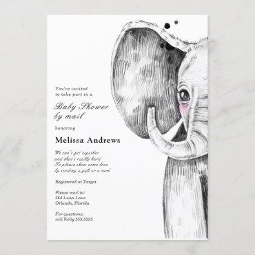 Watercolor Safari Elephant Baby Shower by Mail Invitation