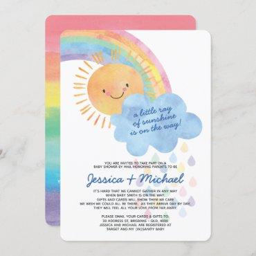 Watercolor Sunshine Rainbow Baby Shower by Mail Invitation