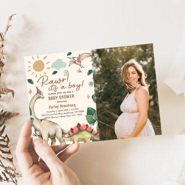 Watercolor Sweet Dinosaurs Baby Shower Photo