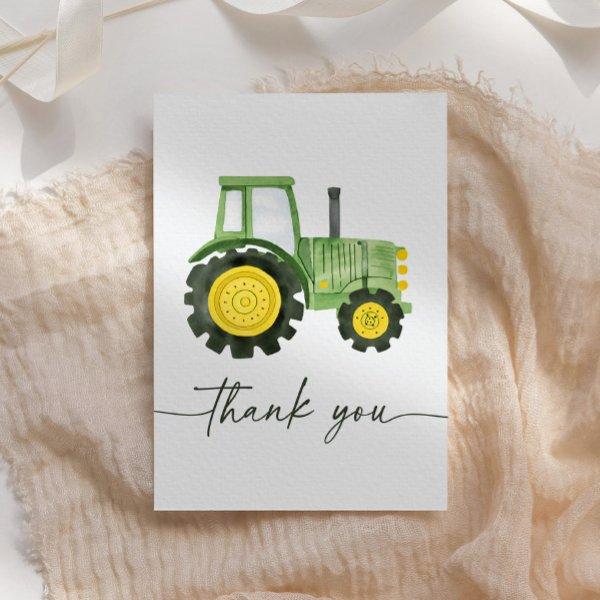 Watercolor Tractor Baby Shower Thank You Card