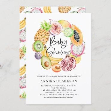 Watercolor Tropical Fruits Summer Baby Shower Invitation