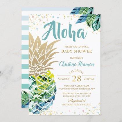 Watercolor Tropical Pineapple Beach Baby Shower Invitation