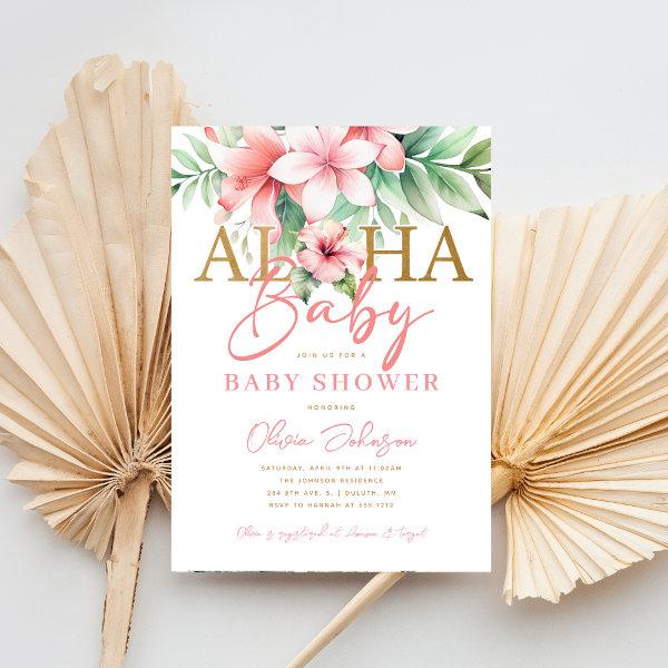 Watercolor Tropical Pink Floral Aloha