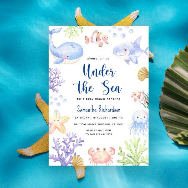 Watercolor Under The Sea Baby Shower Ocean Animals