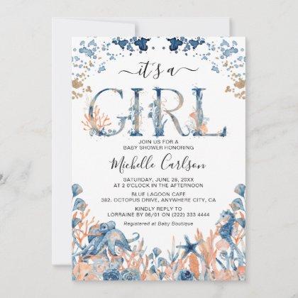 Watercolor Under-the-Sea 'It's a Girl' Baby Shower Invitation