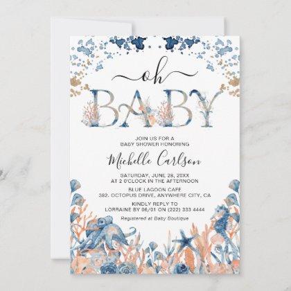 Watercolor Under-the-Sea 'Oh Baby' Baby Shower Invitation