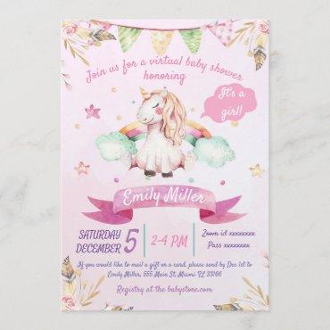 Watercolor Unicorn Virtual Baby Shower Invitation