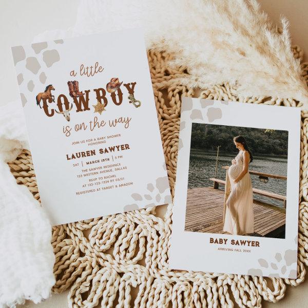 Watercolor Western Cowboy Photo Baby Boy Shower