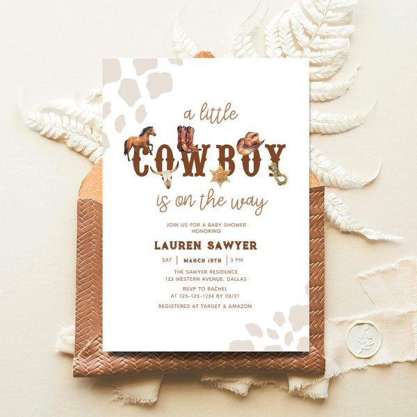 Watercolor Western Little Cowboy Baby Boy Shower