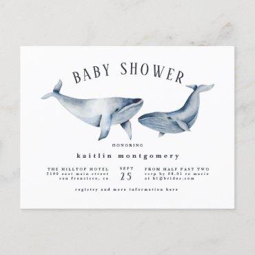 Watercolor Whale Orange & Navy Blue Baby Shower Invitation Postcard
