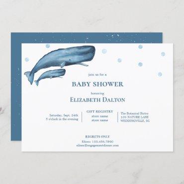 Watercolor Whales Ocean Baby Shower Invitation