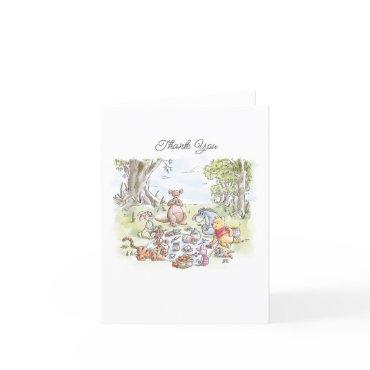 Watercolor Winnie the Pooh Picnic First Birthday Thank You Card