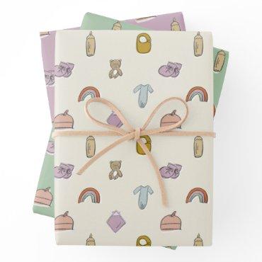 WatercolorNewborn Illustrations Baby Shower Wrapping Paper Sheets