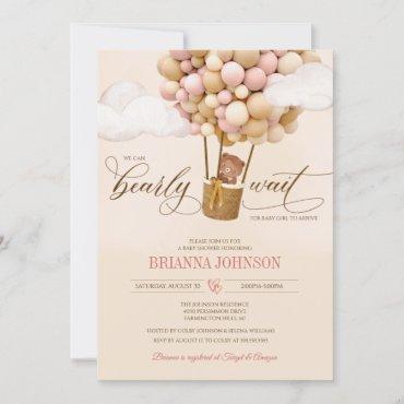 We Can Bearly Wait, Air Balloons Girl Baby Shower Invitation