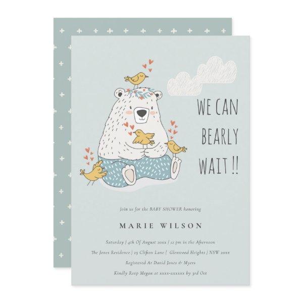 We Can Bearly Wait Bear Birds Baby Shower Invite