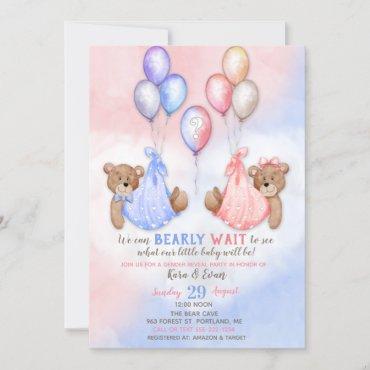 We Can Bearly Wait Gender Reveal Bears Pink Blue Invitation